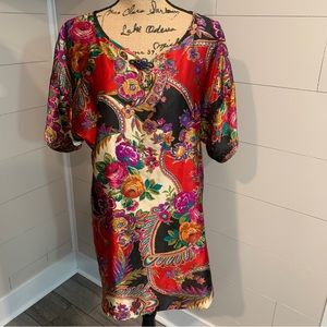 Adonna Vintage Paisley Flora Brightly Colored Satin Night Shiirt Tuniic